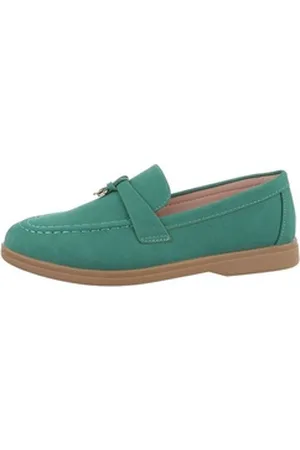 Ital-Design Damen Mokassins Freizeit Slipper Blockabsatz Mokassins in Grün grün 36 EU