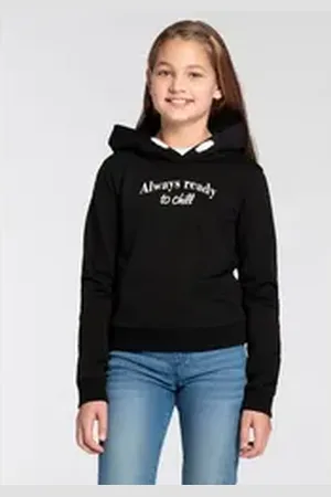 Kidsworld Kapuzensweatshirt ALLWAYS READY TO CHILL Langarm mit Bündchen, basic geschnitten, trendiger Druck schwarz 128/134