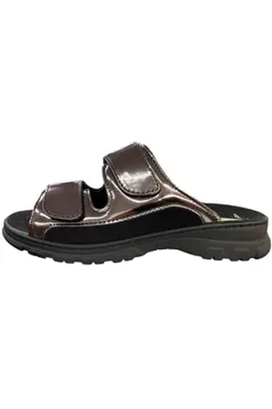 Algemare Damen Pantolette SUPERWEIT-STRETCH 4352-9999 metallic Clog grau|schwarz 40 EU