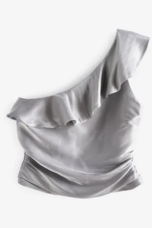 Next One-Shoulder-Top One-Shoulder-Top mit Rüschen (1-tlg) silberfarben 44