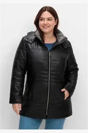 Sheego Steppjacke Große Größen mit Kapuze und Flanell-Details schwarz 40