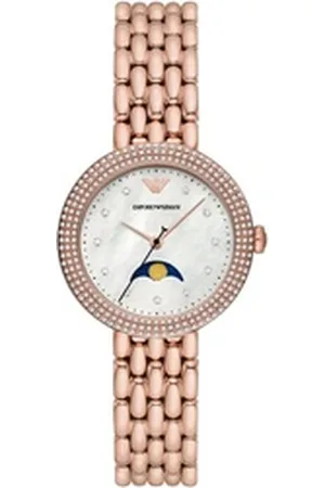 Giorgio Armani Emporio Armani Quarzuhr AR11462, Armbanduhr, Damenuhr, Perlmutt, Mondphase, Edelstahlarmband goldfarben
