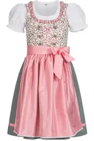 Nübler Dirndl Mädchen Dirndl im traditionellen Stil Kinder Trachten, Weiß (Dirndl Set NINA, 3-tlg., Dirndl Kleid mit Bluse und Schürze) Kinder Tracht im bayerischen Stil - Trachtenmode Kinder weiß 104