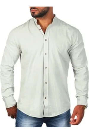 Carisma Langarmhemd Herren Leinen Baumwoll Mix Hemd 8389 Regular Langarm Stehkragen Uni XXL