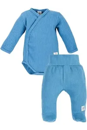 Makoma Body & Hose Baby Kleidungsset Wickelbody & Hose mit Fuß Waffelpique (Set, 2-tlg) 100% Baumwolle blau 56