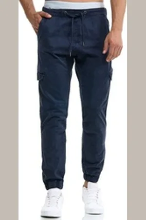 INDICODE Cargohose INLevi mit seitlichen Cargotaschen und elastischen Bündchen blau L