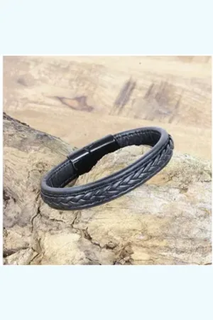 Karma Armband Männerschmuck Herren Leder schwarz Herrenarmband casual, Männer Lederarmband mit Edelstahl schwarz