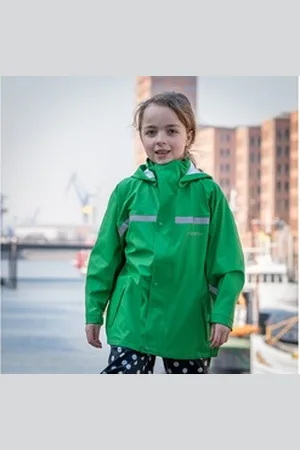 BMS Regen- und Matschjacke Regenjacke für Kinder 100% wasserdicht mit Kapuze grün 92