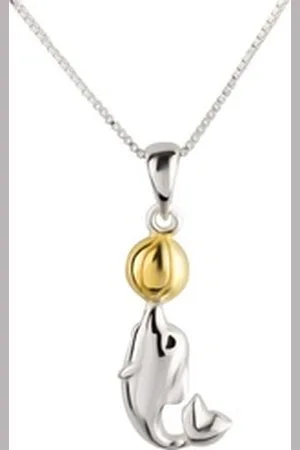 schmuck23 Kettenanhänger Anhänger Kette Delfin Ball 925 Silber Kinder Mädchen (Halskette mit Anhänger), Silberanhänger Kettenanhänger Kinderschmuck Halskette silberfarben