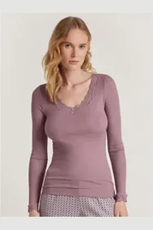 Calida Langarmshirt Richesse Lace mit feiner Spitze an Dekolleté und Armabschluss verziert rot M (44/46)