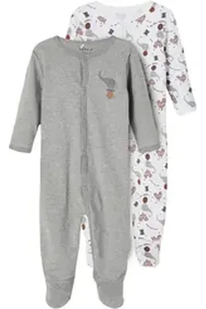 NAME IT Strampler 2er Pack Unisex Schlafstrampler Grey Melange-68 (Packung, 2-tlg., 2er-Pack) aus Bio-Baumwolle mit Knöpfen grau 68