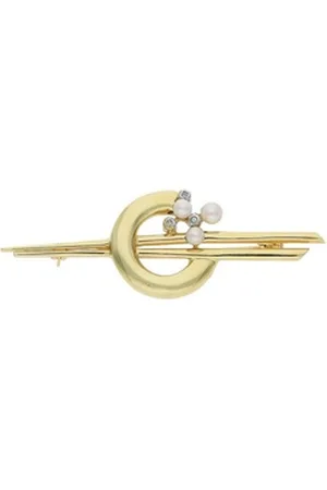 JuwelmaLux Brosche Brosche 585/000 (14 Karat) Gold mit Brillanten und Akoya ZP