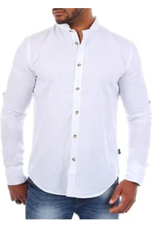 Carisma Langarmhemd Herren Leinen Baumwoll Mix Hemd 8389 Regular Langarm Stehkragen Uni weiß 3XL