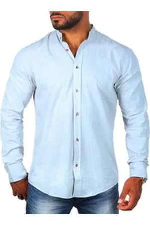 Carisma Langarmhemd Herren Leinen Baumwoll Mix Hemd 8389 Regular Langarm Stehkragen Uni blau L