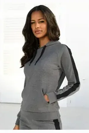 Bench Kapuzensweatshirt mit Seitenstreifen und Kängurutasche, Loungeanzug, Hoodie grau|schwarz 32/34