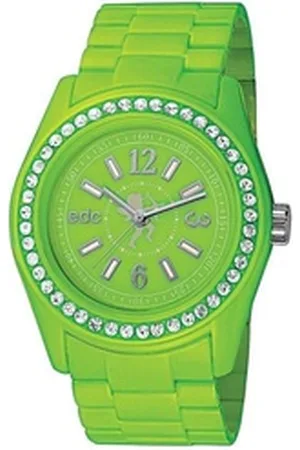 ESPRIT Edc by Quarzuhr Disco Glam Waterfall Green with Stones, aus Kunststoff, Edelstahlboden, Grün, Zirkonia, Faltschließe