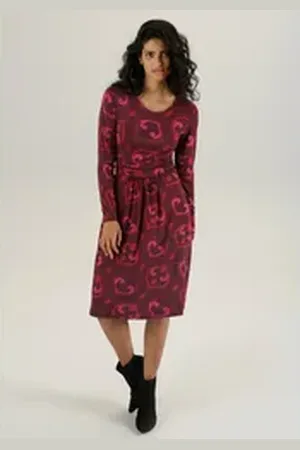 Aniston Jerseykleid mit taillenbetonendem, gerafften Bund rot|braun 46