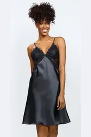 DKaren Negligé sinnlicher Satin-Look schwarz L