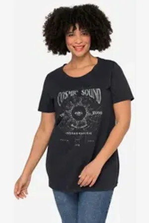Angel of Style Angel of Style Longshirt Long-Shirt Vintage Look großer Druck Rundhals grau 46