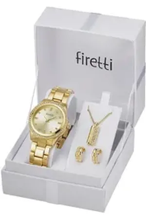 Firetti Quarzuhr, (Set, 4-tlg., inkl. Ohrstecker und Kette mit Anhänger), Armbanduhr, Damenuhr, Glassteine, ideal auch als Geschenk goldfarben