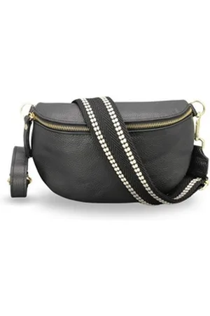 Adel Bags Bauchtasche Damen mit goldenem Reißverschluss, Bauchtasche Leder, hergestellt in Italien, mit 2 Riemen schwarz