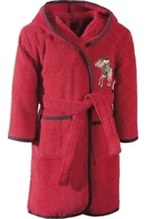 Erwin Müller Kinderbademantel Kinder-Bademantel mit Kapuze, Rückenlänge: 80 cm, Frottier, mit Kapuze, default, Walk-Frottier Uni rot Rückenlänge: 80 cm | 134/140