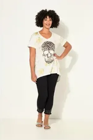 Angel of Style Angel of Style T-Shirt T-Shirt Leo-Totenkopf V-Ausschnitt Halbarm weiß 50