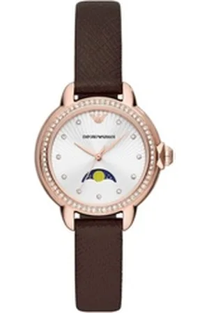Giorgio Armani Emporio Armani Quarzuhr AR11568, Armbanduhr, Damenuhr, analog, Mondphase, Lederarmband braun