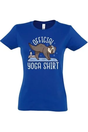 Youth Designz T-Shirt Official Yoga Damen Shirt mit lustigem Faultier Frontprint blau L
