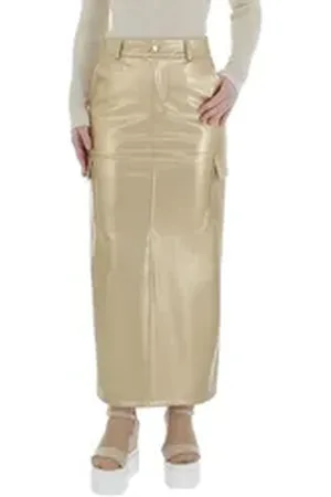 Ital-Design Lederimitatrock Damen Elegant (86365158) Stretch Maxirock in Gold goldfarben M