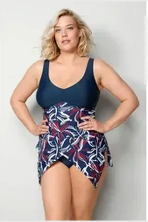 Ulla Popken Tankini Tankini Zweiteiler uni Büste gemustertes Unterteil schwarz 60D