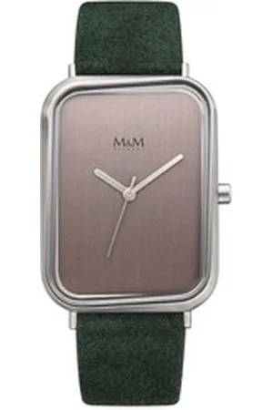 M&M Quarzuhr Armbanduhr Damen Leder Dancing Square, (1-tlg), Analoguhr eckig mit Lederarmband, Designer Uhr grün