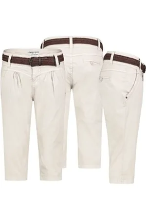 Fresh Made Bermudas Damen Short Bermuda 3/4 Hose Sommer Chino Stoff Hose mit Gürtel Capri beige XS / 34