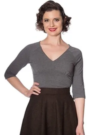 Banned Retro Shirttop Cute Classic Grau Melliert Retro Vintage Oberteil Rockabilly grau L