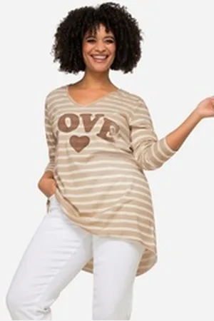 Angel of Style Angel of Style Longshirt Longshirt geringelt LOVE Druck Langarm beige 54