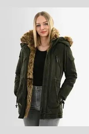 Navahoo Winterjacke Daria Winterjacke mit voluminösem Kunstfellkragen grün L
