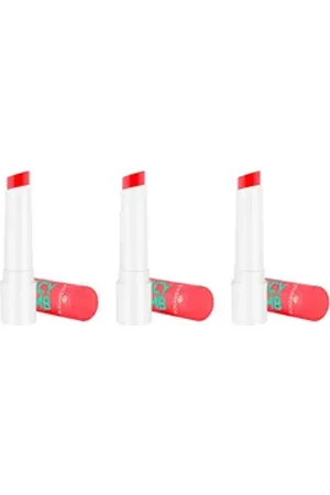 Essence Lippenbalsam JUICY BOMB glossy butter balm, 3-tlg., mit fruchtigem Duft rot