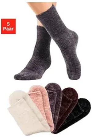 Lavana Kuschelsocken (Packung, 5-Paar) Bettsocken aus weichem, leicht glänzendem Chenillegarn beige|braun|schwarz 35-38