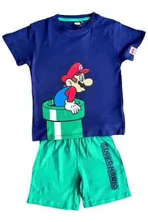 Super Mario Pyjama Pyjamas für Kinder 104 110 116 128 140 4-10Jahre blau|grün 110