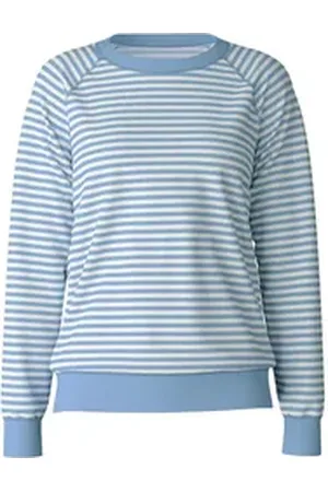 Calida Rundhalspullover Lounge Velours Damen (1-tlg) blau S (40/42)