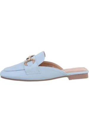 Ital-Design Damen Mules Freizeit Pantolette Blockabsatz Pantoletten in Hellblau blau 38 EU