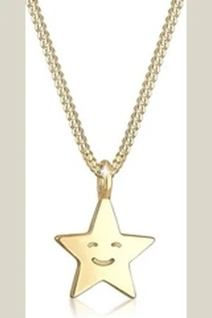 Elli Kette mit Anhänger Kinder Stern mit Smiling 925 Sterling Silber vergoldet, Astro goldfarben