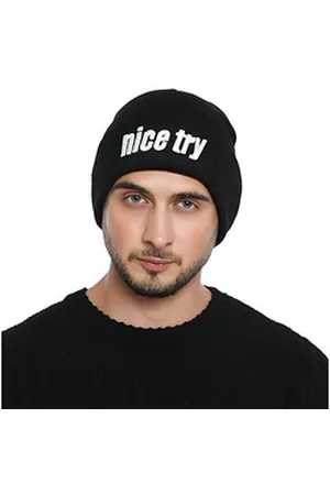 DonDon Beanie stylische Herren Winter Beanie (Packung, 1-St) Wintermütze, mit coolem Statement-Print, Strickmütze mit Krempe schwarz