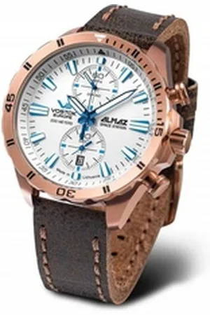 Vostok Chronograph Chronograph Herrenuhr 47 mm, rose Edelstahlgehäuse, 320B676-L, braunes Lederband, sportlich-elegantes Design