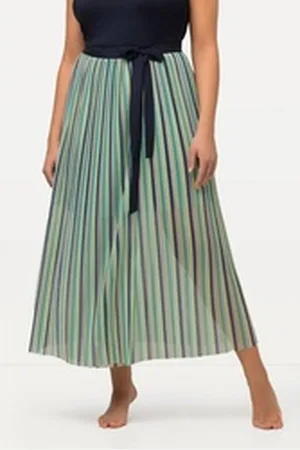 Ulla Popken Lederrock Wickelrock Streifen Mesh Bindeband blau 50-56