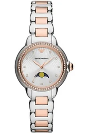 Emporio Armani Quarzuhr AR11567, Armbanduhr, Damenuhr, analog, Mondphase, Edelstahlarmband silberfarben
