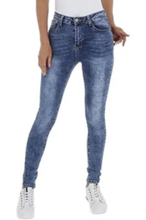 Ital-Design Skinny-fit-Jeans Damen Freizeit (80610456) Used-Look Stretch High Waist Jeans in Blau blau 25