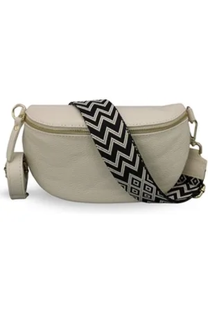 Adel Bags Bauchtasche Damen mit goldenem Reißverschluss, Bauchtasche Leder, hergestellt in Italien, mit 2 Riemen beige