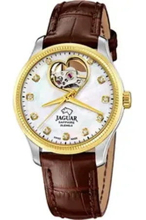 Jaguar Quarzuhr Damenuhr Leder braun Coeur, (Analoguhr), Damen Armbanduhr rund, Lederarmband braun braun