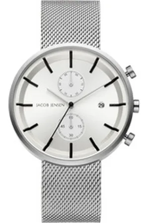 Jacob Jensen Chronograph Designuhr Edelstahl Kautschukband LINEAR ⌀42mm Chronopgraph, Lanzenzeiger